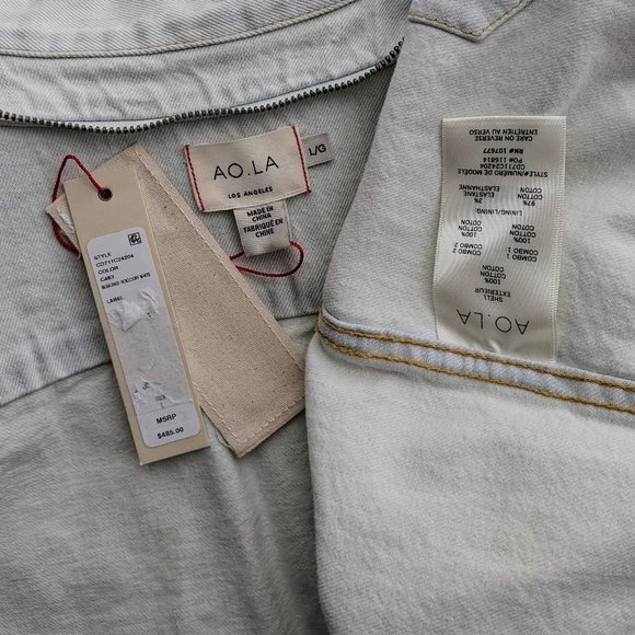 alice + olivia Jacket Denim Jean Removable Zip Out Hood Bleached Indigo L NWT - Picture 15 of 16